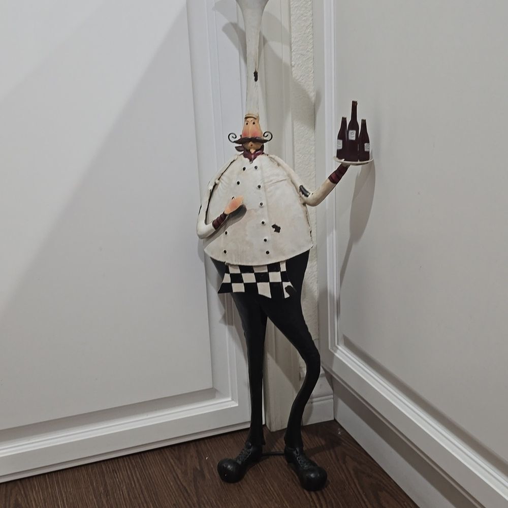 Vintage Chef Figurine with Wine Bottles